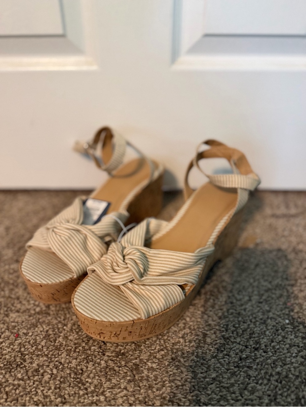Target Cream Striped Knotted Wedge Sandals